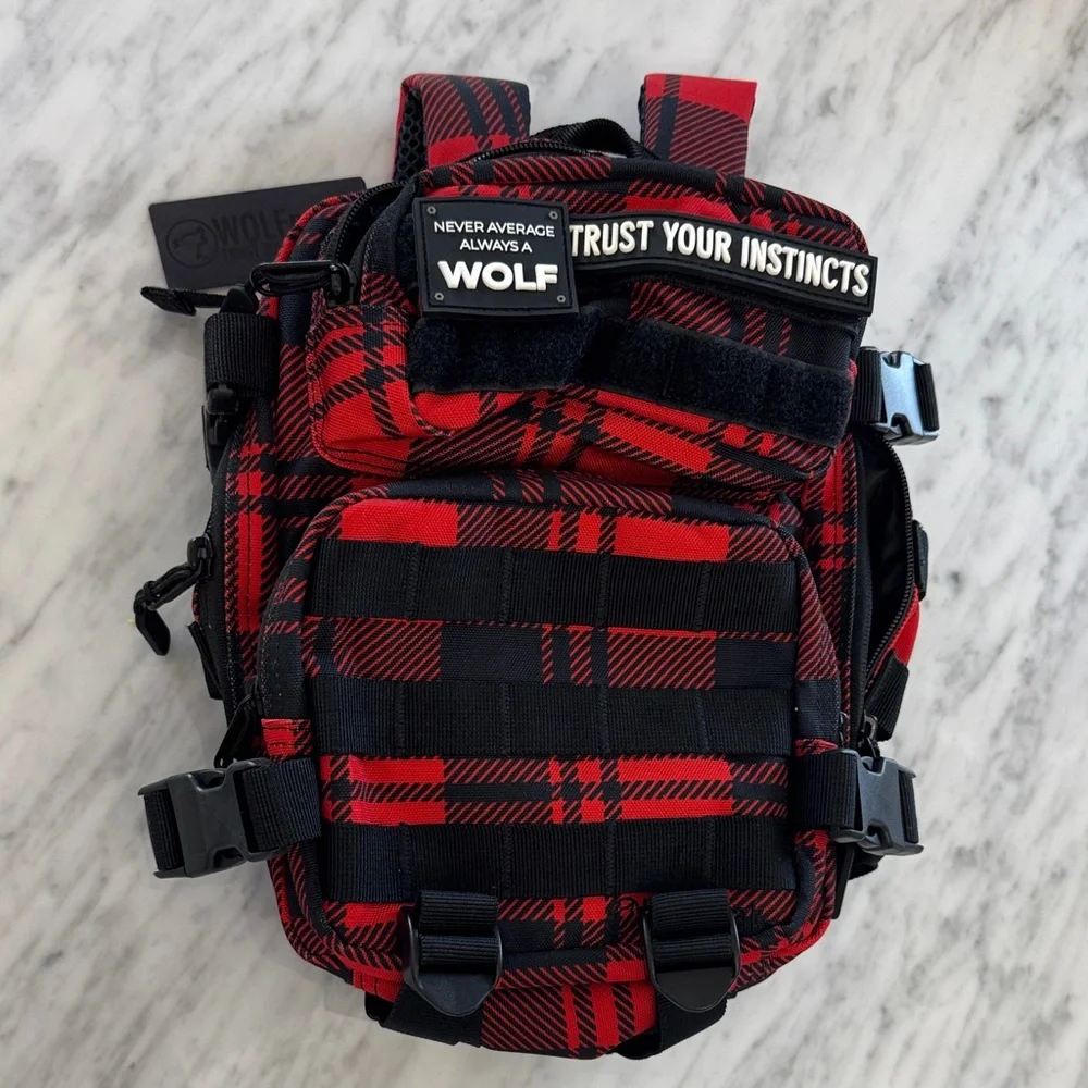 WOLFpak Red & Black Plaid Tactical Backpack. 9L